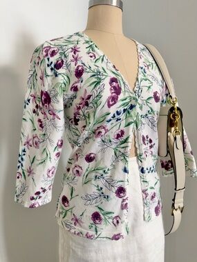 Vintage Floral Cotton Scalloped Cardigan